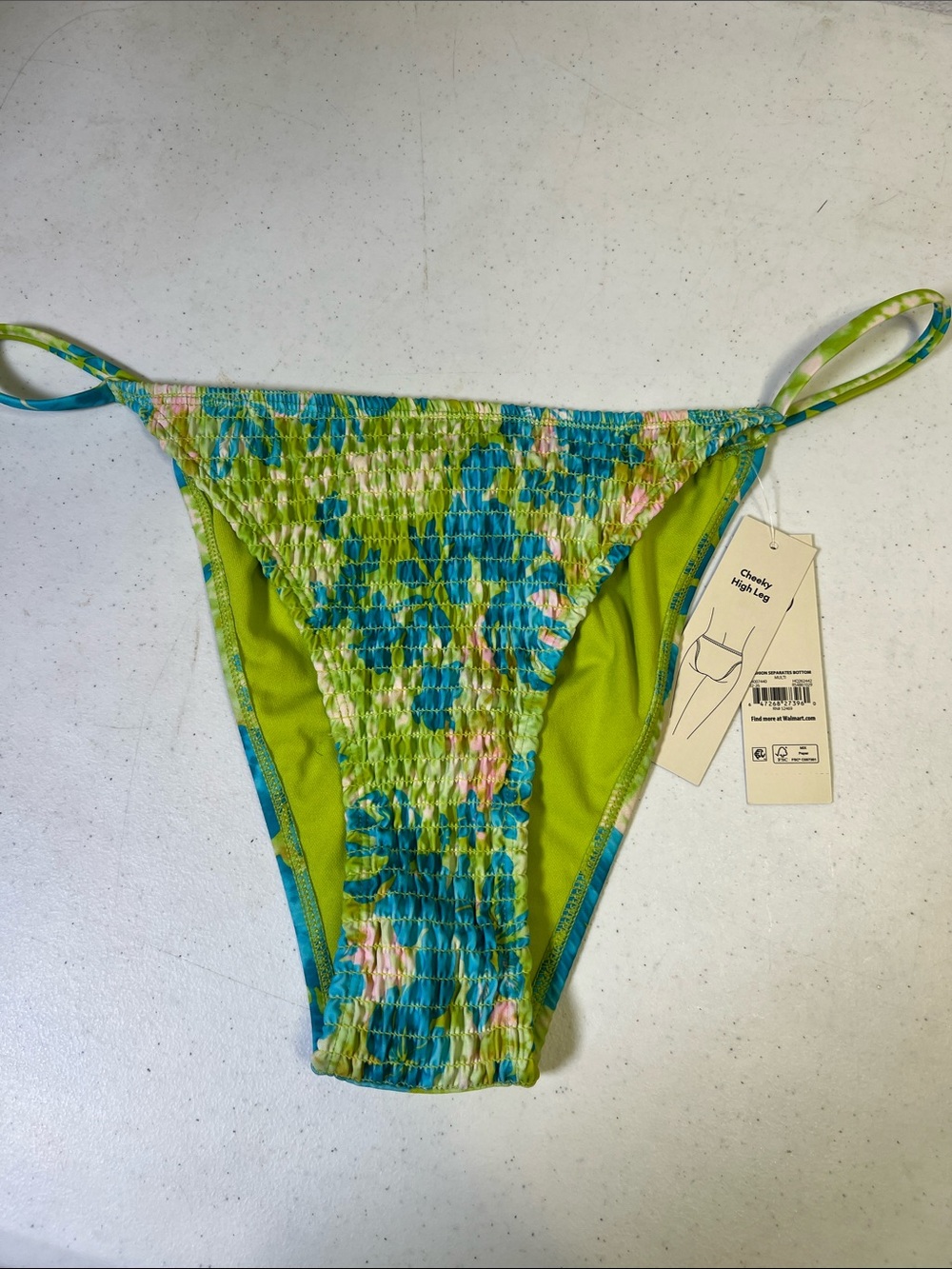 NOBO Green Floral Smocked Tie-Side Bikini Bottom